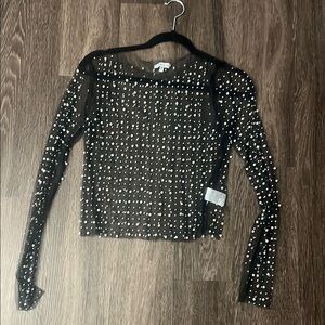 Sheer Black Pearl Embellished Top